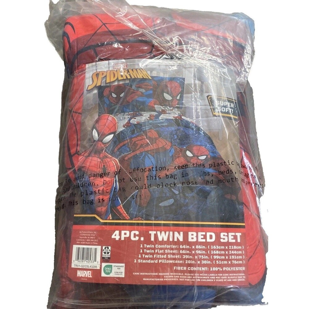 Spiderman Twin Bedding Set Comforter Flat Fitted Sheets Pillowcase 4 Piece New
